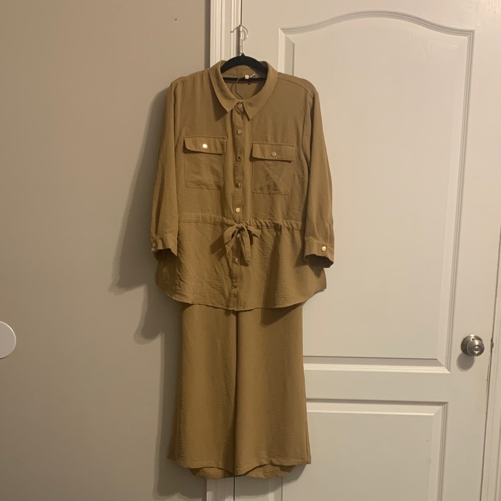 Cato Khaki and gold Button-Up Jumpsuit